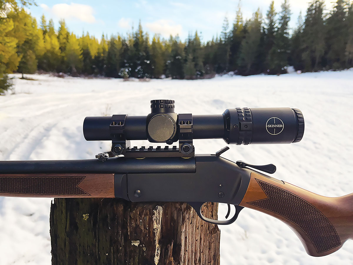 Skinner Optic’s 1-6x 32mm riflescope is a compact and handy scope ideal  for rifles such as the Henry Single Shot Rifle chambered in the straight-walled 360 Buckhammer cartridge.